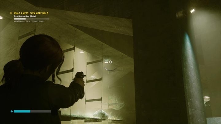 Another source of mold is above the hanging scaffolding - Control: What a Mess Even More Mold - walkthrough - Side Quests - Control Guide