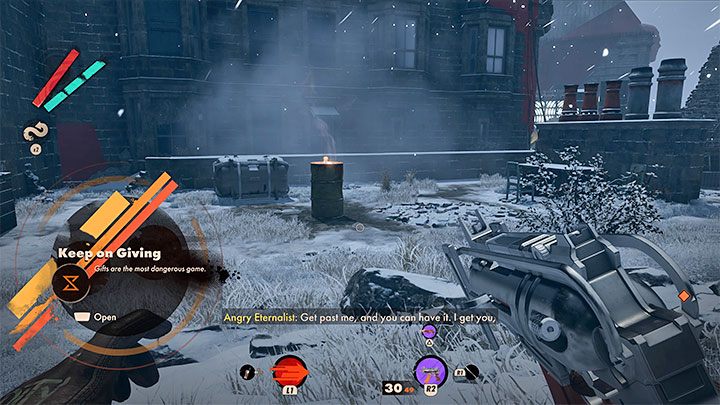You'll learn about the possibility of obtaining the rifle during one of your visits in Upadaam (in our case, it happened during the afternoon) - Deathloop: Keep On Giving - walkthrough - Arsenal Leads - Deathloop Guide