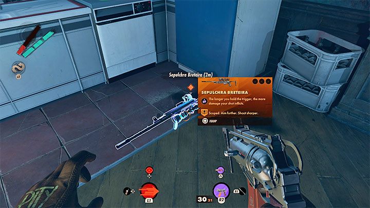 The extraordinary sniper rifle can be found in the same room the enemies were waiting to ambush Colt from - Deathloop: Keep On Giving - walkthrough - Arsenal Leads - Deathloop Guide